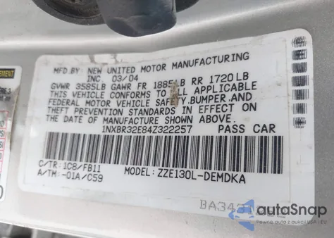 2004 Toyota Corolla Ce from USA, damaged, VIN 1NXBR32E84Z322257